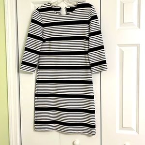 Navy and white pointe knit dress with 3/4 sleeves